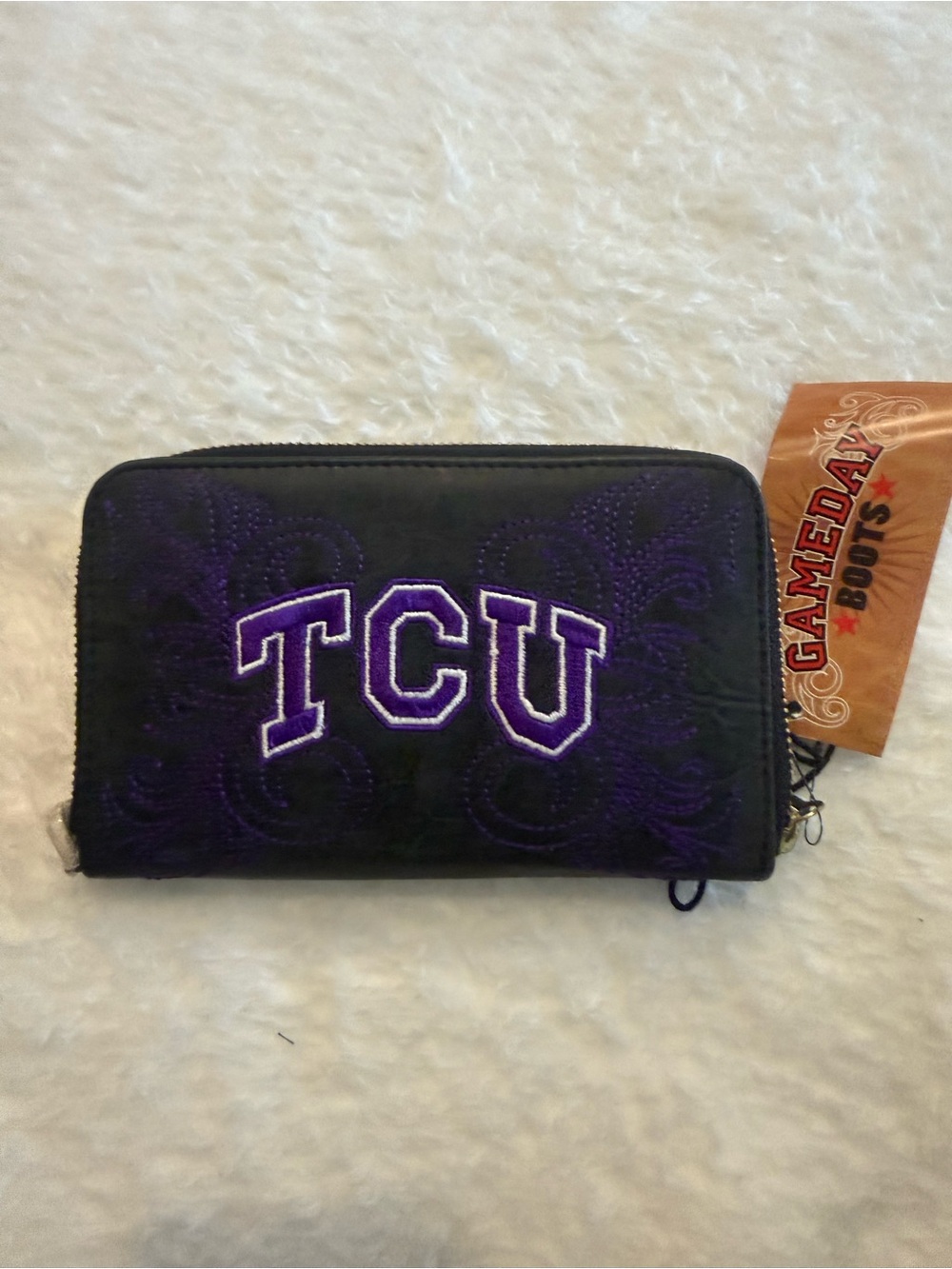 TCU Embroidered Zip Wallet - Black and Purple NWT by Gameday Boots